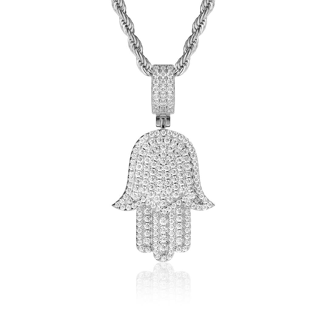 Iced Hamsa Pendant | White Gold