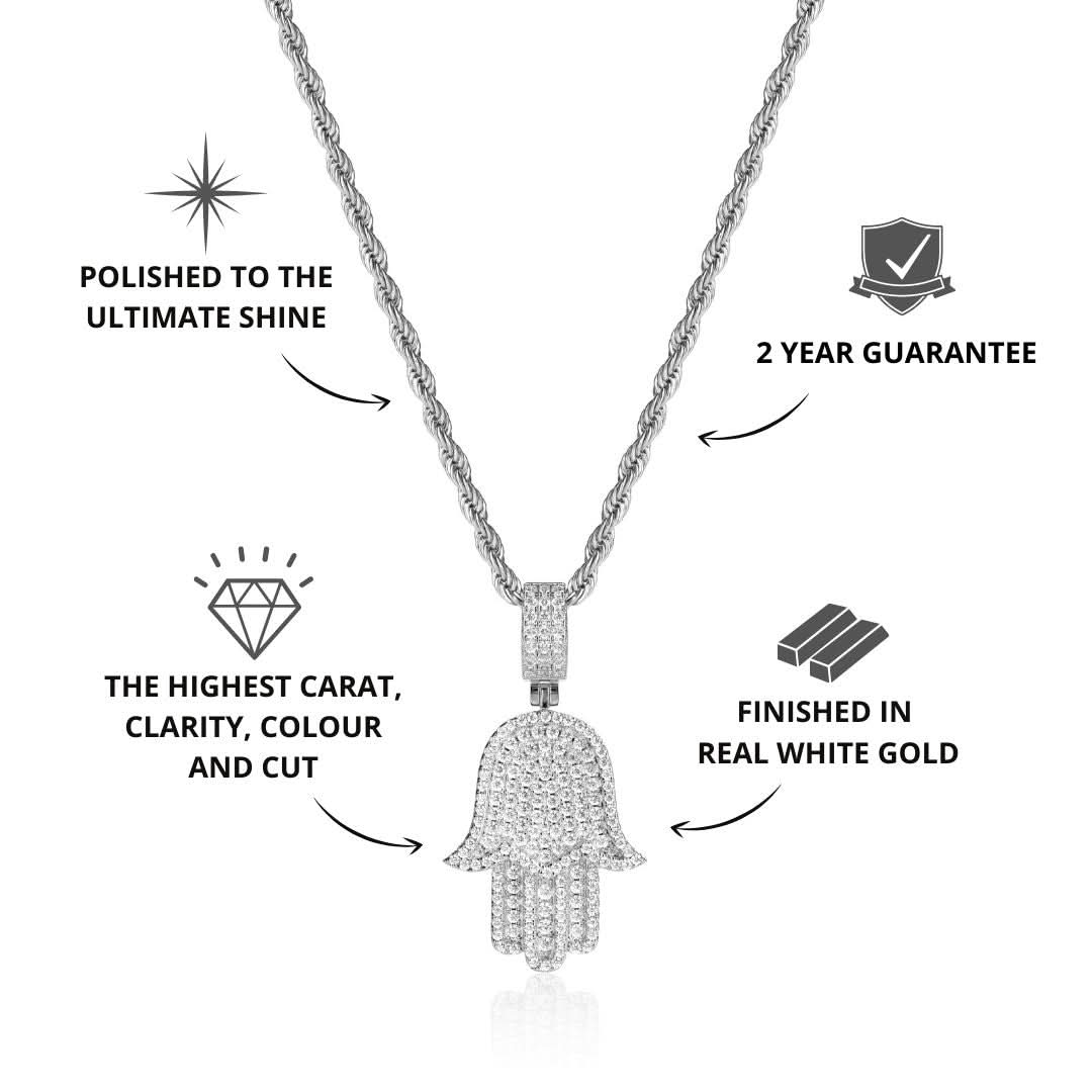Iced Hamsa Pendant | White Gold - Image 2