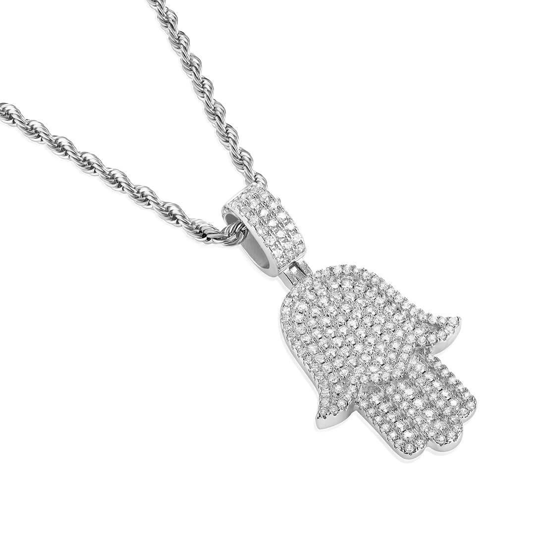 Iced Hamsa Pendant | White Gold - Image 3