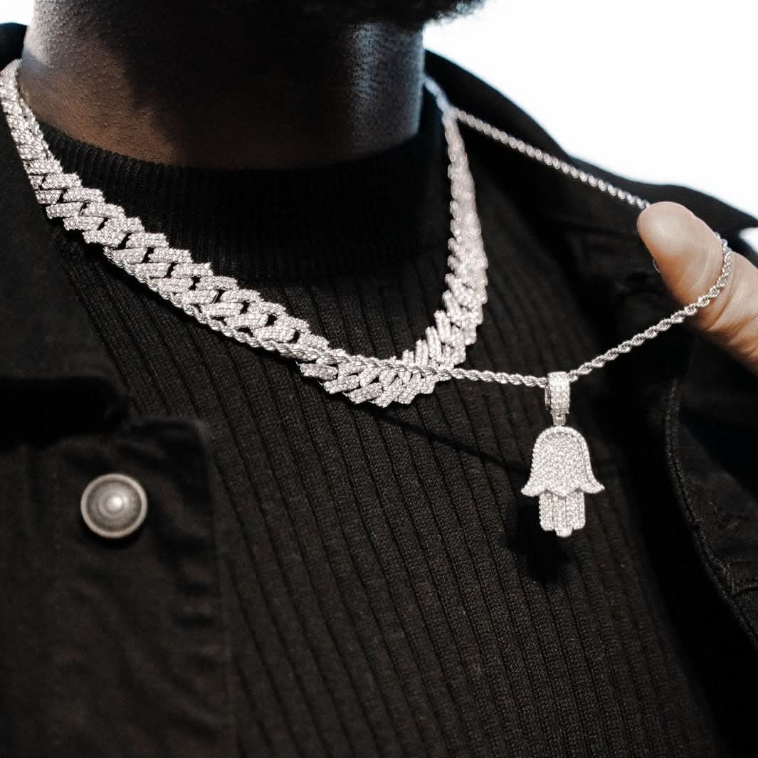 Iced Hamsa Pendant | White Gold - Image 4