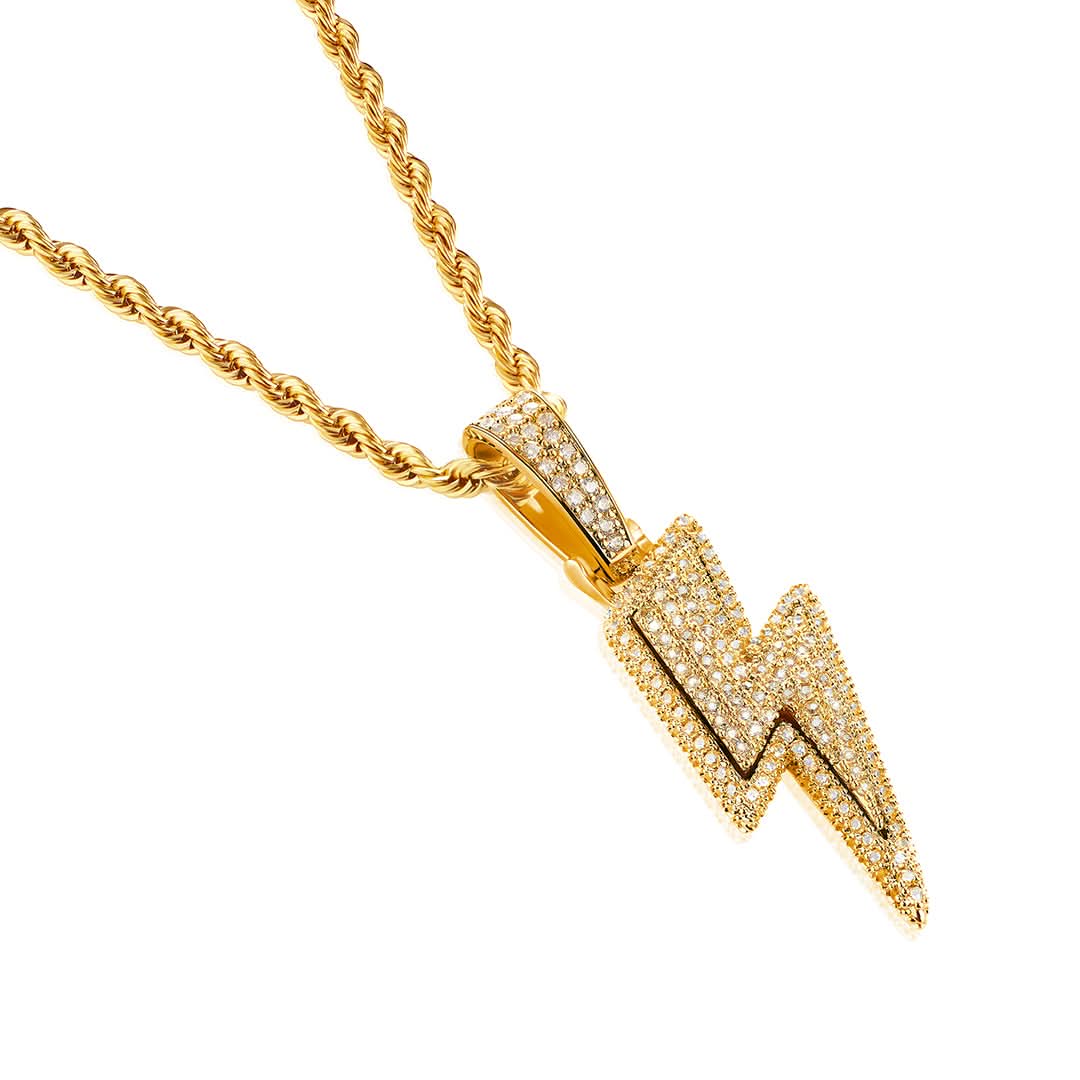 Iced Lightning Bolt Pendant | Gold - Image 3