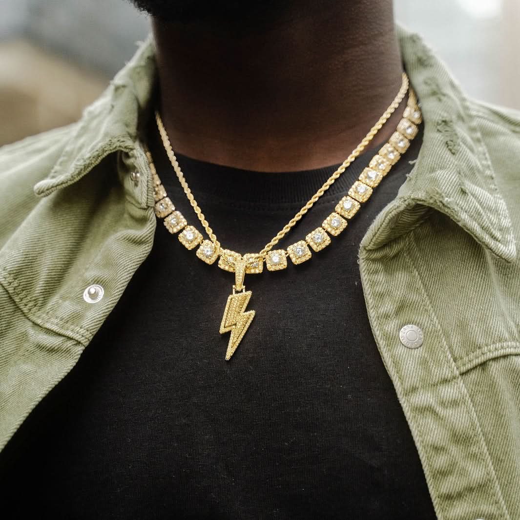 Iced Lightning Bolt Pendant | Gold - Image 4