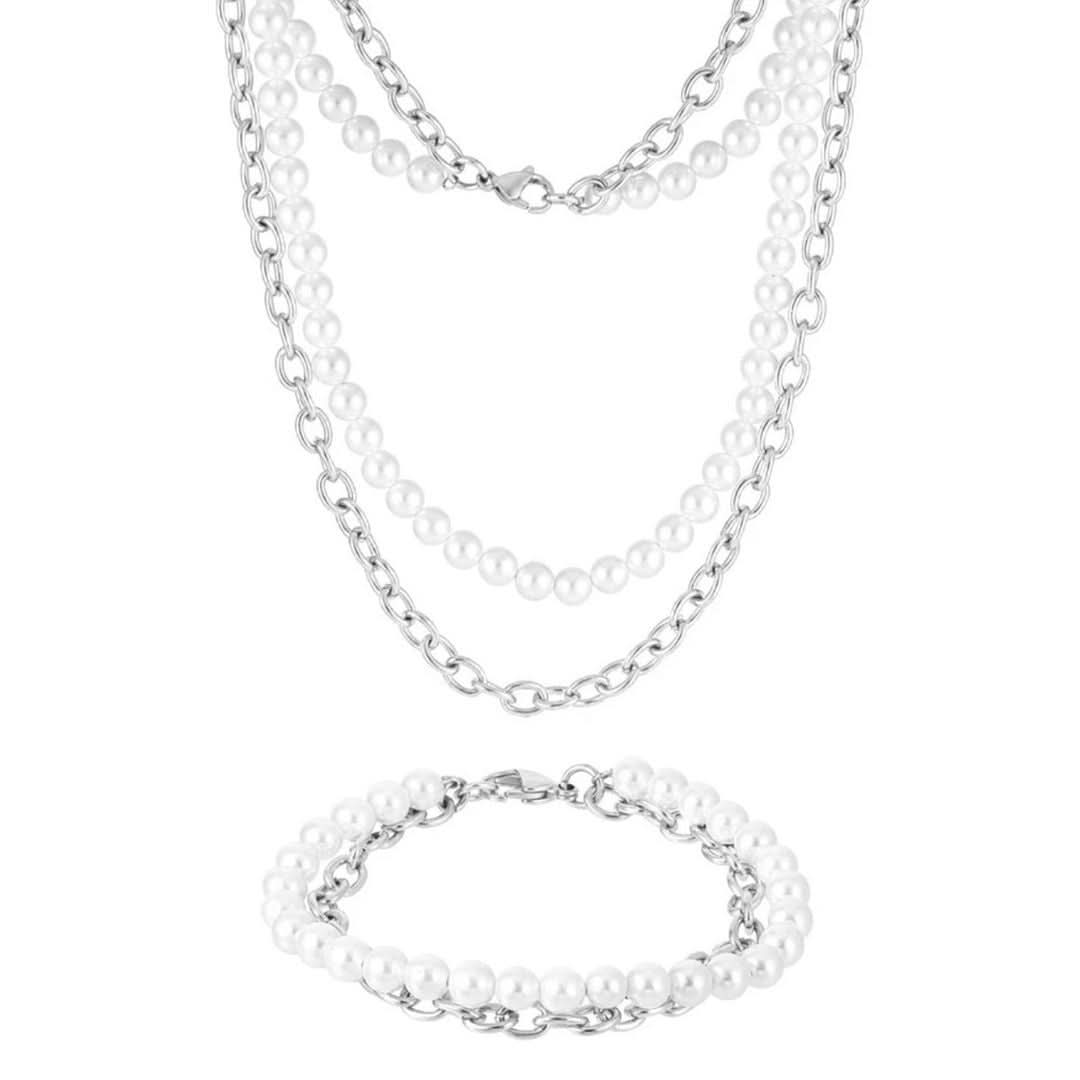 Pearl x Oval Link Set | Silver