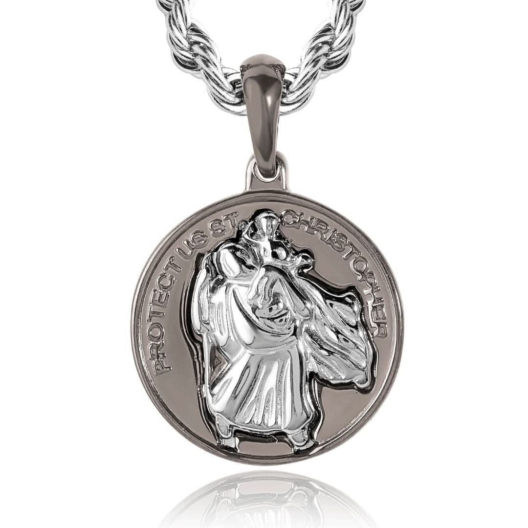 St Christopher Pendant | Gun Metal & Silver