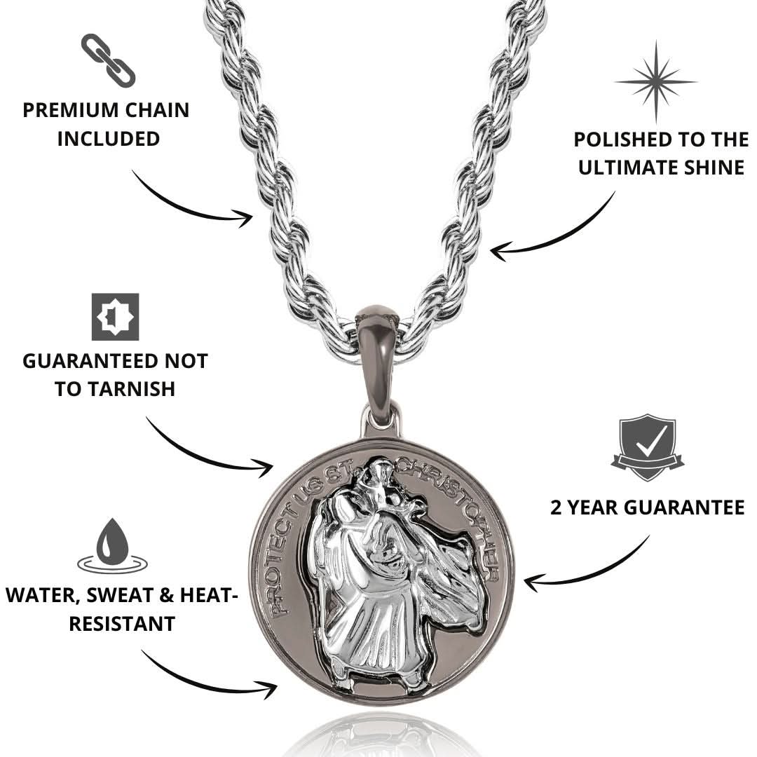 St Christopher Pendant | Gun Metal & Silver - Image 3
