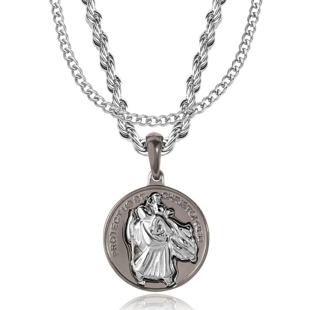 St Christopher x Cuban Set | Gun Metal & Silver