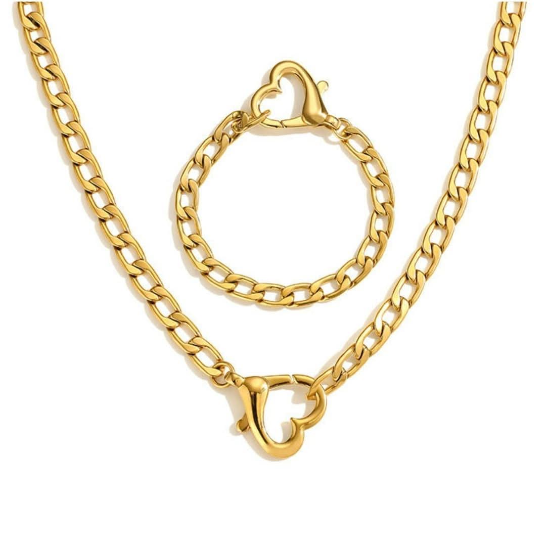 Statement Heart Chain Set Gold