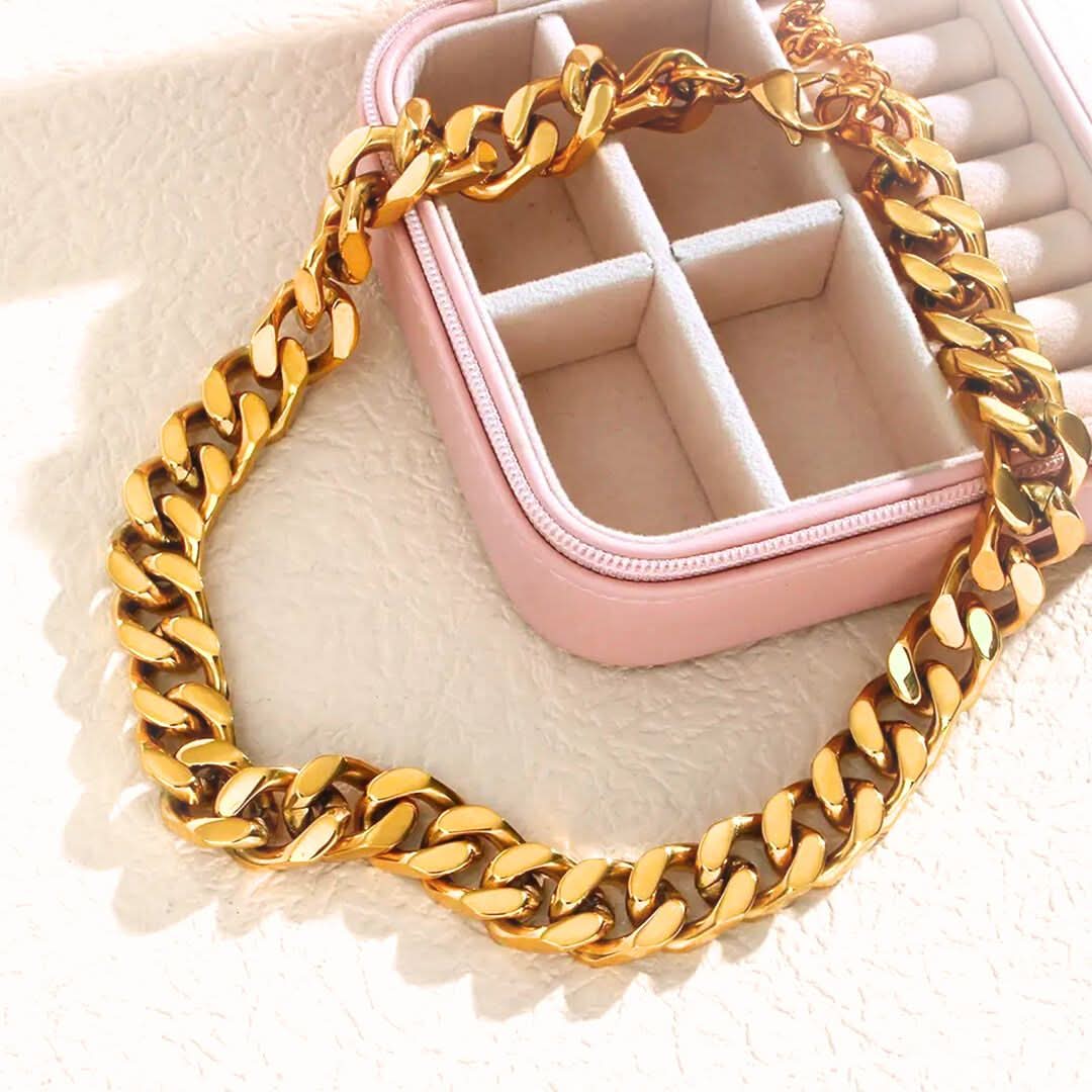 Chunky Cuban Link Chain Necklace Gold
