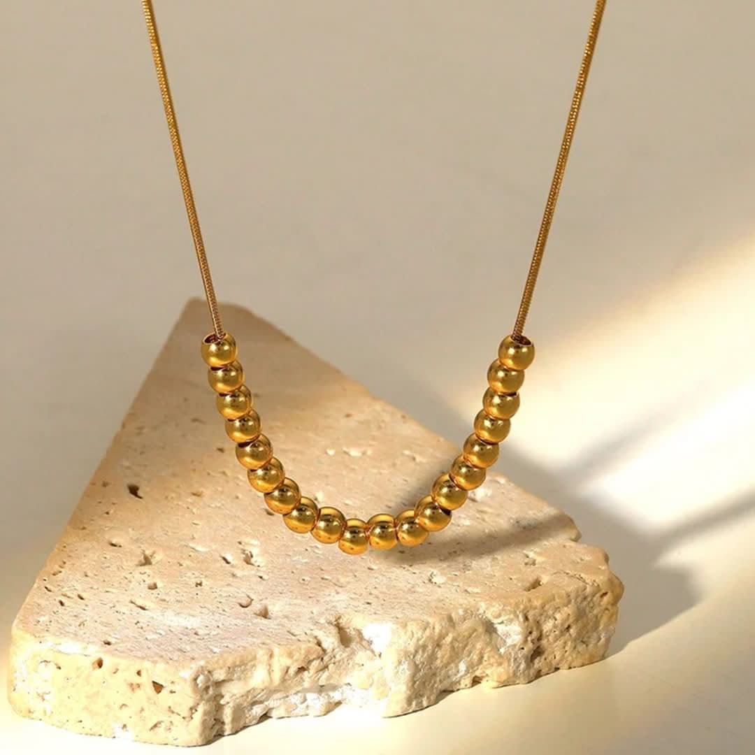 Dainty Beaded Ball Necklace Gold - Image 3