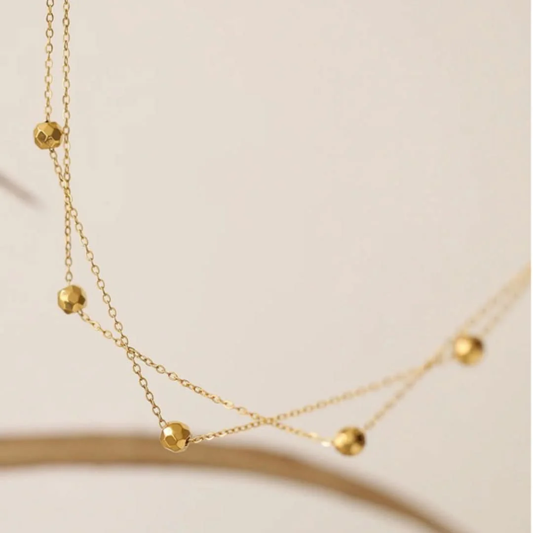 Double Hexagonal Beaded Necklace Gold - Image 3