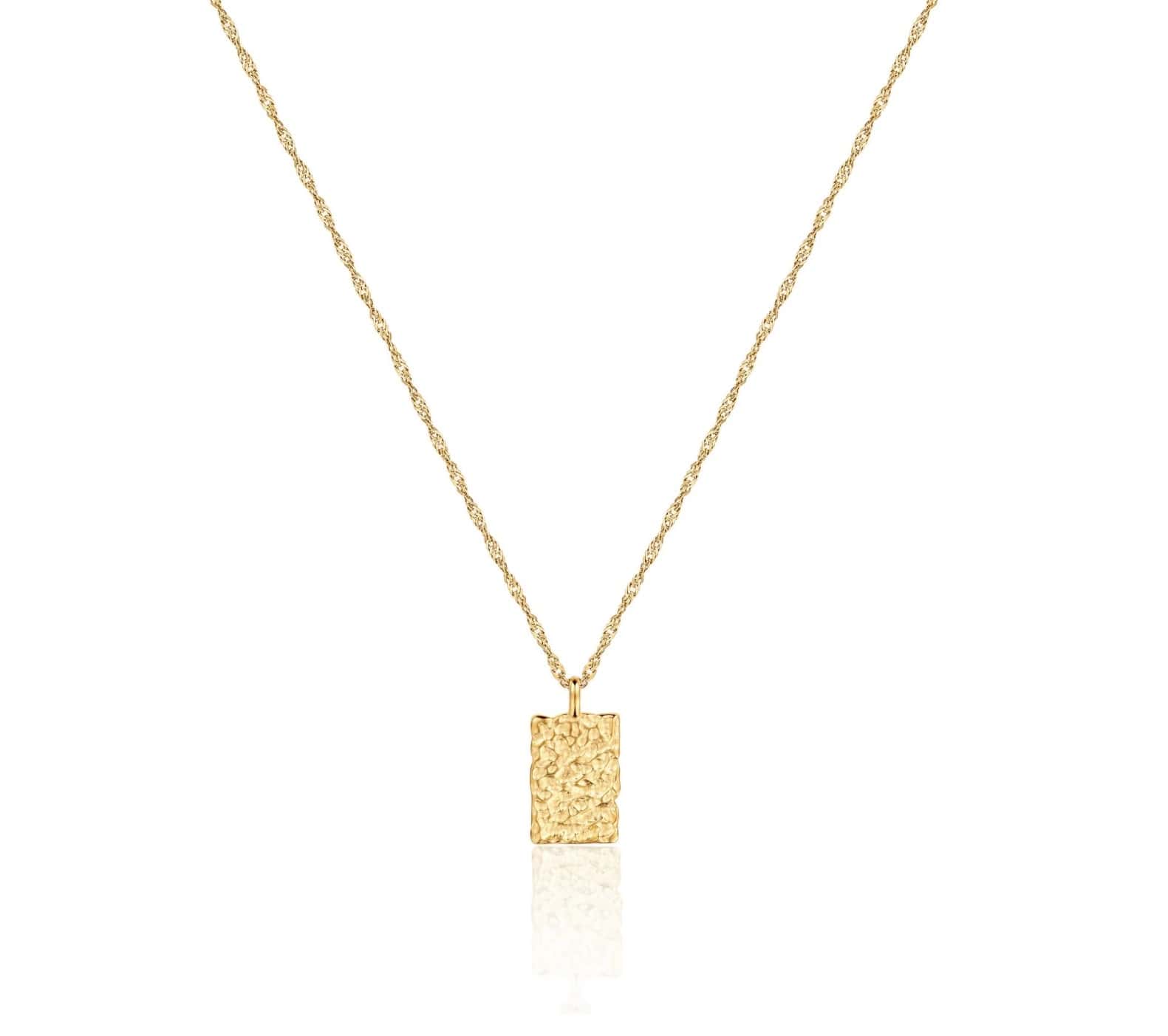 Hammered Rectangle Pendant Necklace Gold - Image 4