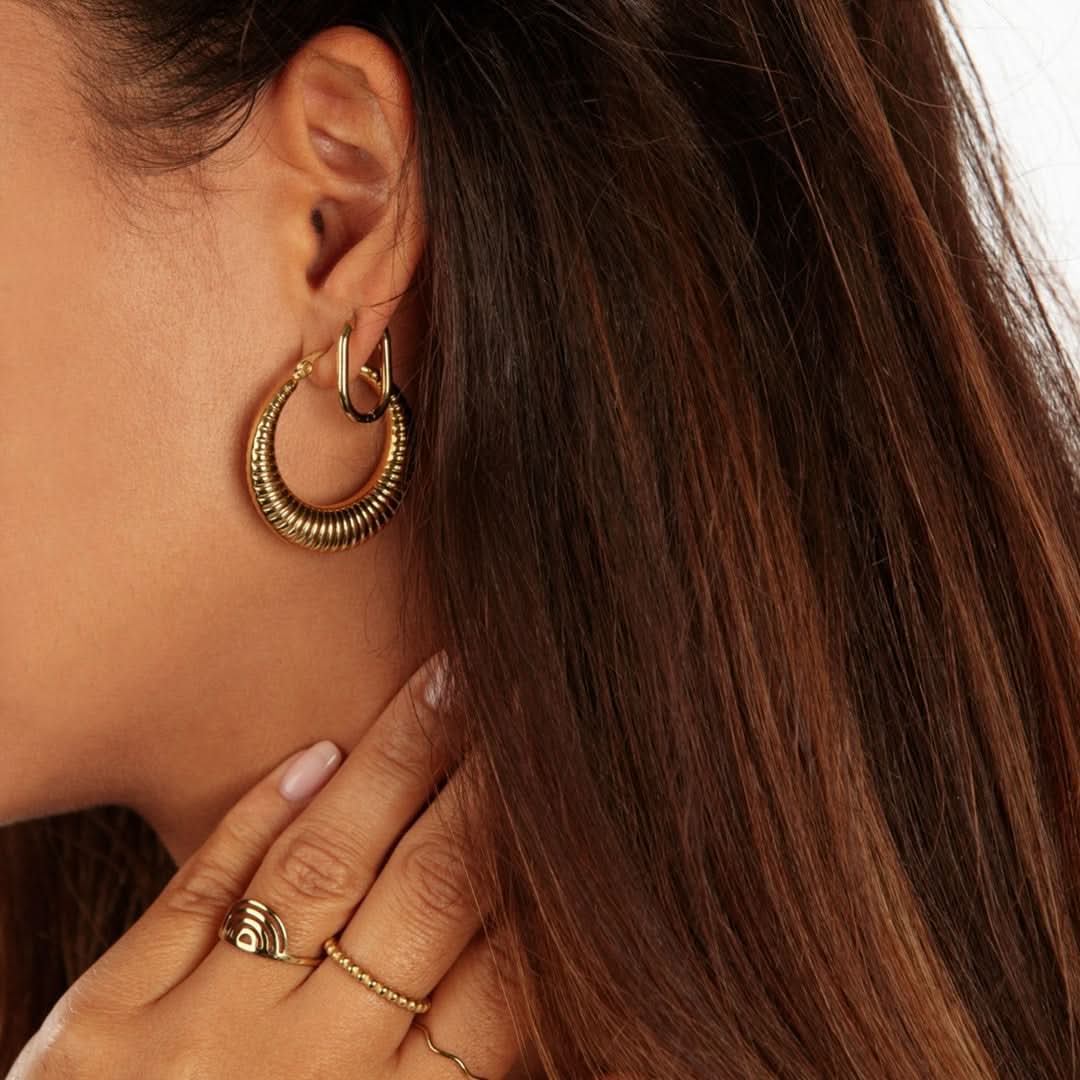 Large Croissant Hoop Earrings Gold - Image 2