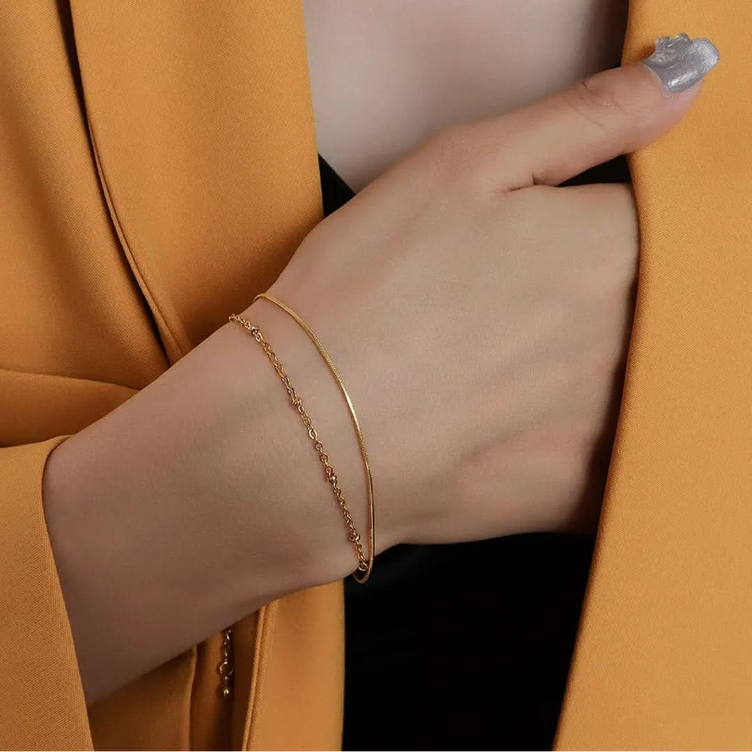 Round Snake & Bead Layered Bracelet Set Gold - Image 3